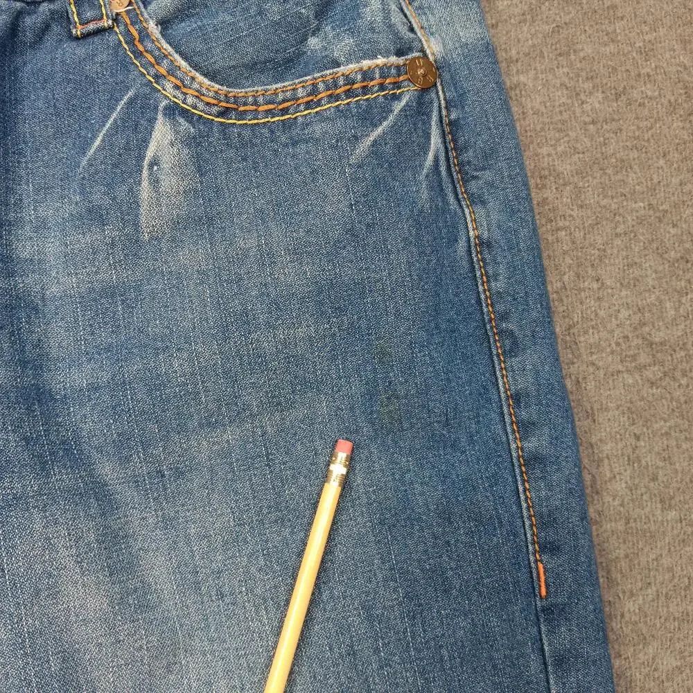 True Religion Bobby Big T Jeans Mens 38x28 Blue Straight Denim Made USA Stains
